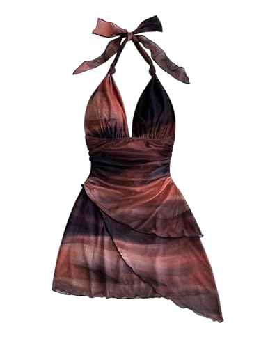 Image of BEAUDRM Women's Summer Mini Dress Halter Backless Vacation Beach Sundresses | Boho Dress, Floral Dress for Women, Vacation Beach Outfits, Going Out Dress, Brunch Outfits