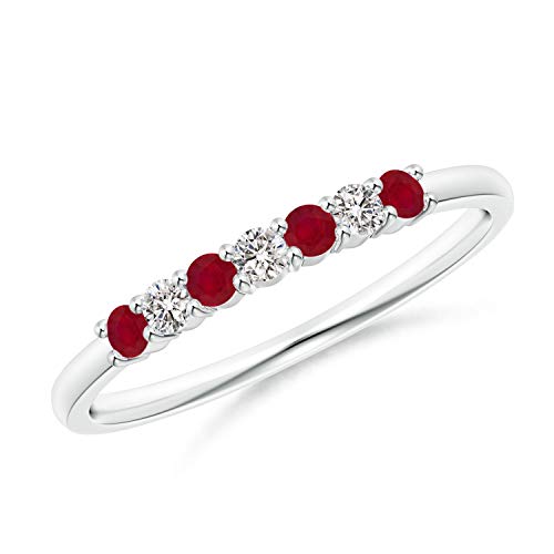 Angara Natural Ruby Wedding Ring for Women | Round Ruby Diamond Half Eternity Ring in White Gold | July Birthday, Anniversary, Gemstone Jewelry Gift | AA | 2mm | Ring Size- 6