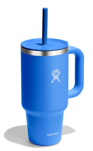 Image of Hydro Flask 32 Oz Travel Tumbler with Handle, Lid and Straw - Insulated Stainless Steel in 32 Oz Cascade Blue