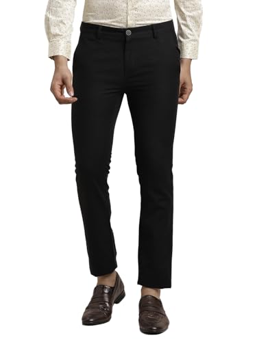 Image of Turtle Men Cotton Linen Ultra Slim Fit Solid Black Casual Trouser