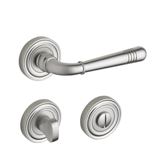 Beschläge Hamburg Türgriffe Türbeschlag Emily ART 70-07 MMN WC — Türklinken mit WC-Verschluss für Badezimmer und Toilette — Drückergarnitur/Türdrücker Sanitär-Innentüren, matt vernickelt