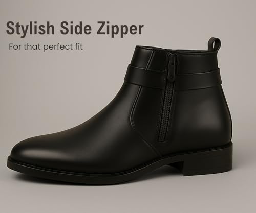 Image of Kraasa The Harness - Men's Stylish Vegan Leather Chelsea Boots with Side Zipper & O-Ring Strap Elastic Panel Ankle Boot (Tan /Black /Brown)