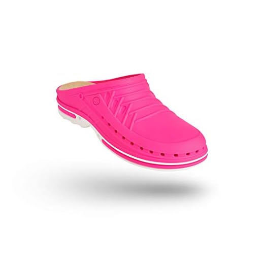 WOCK Clog sin Tira y con Plantilla, Zueco Sanitario de Trabajo Blanco/Fucsia Mujer e Hombre - Esterilizable, Rango de tamaño de 35-48