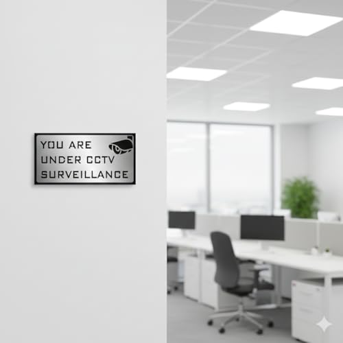 Image of Premium Brushed Silver You Are Under Surveillance Of CCTV Acrylic Sign Board Self adhesive Sign 5.5 inch by 9 inch, Mall Business Stores Cafe Shop corporate Hospital Hotel School Office