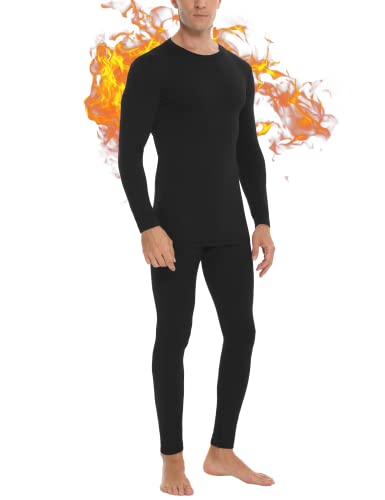 Daupanzees Mens Thermal Sets - Thermal Underwear for Men - Long Sleeve Top & Bottom Fleece Lined Long Johns for Men Black