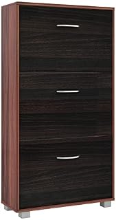 Deuba Shoe Storage Cabinet 3 Flip Doors Wooden Cupboard Storage Organiser Footwear Rack Standing Shoe Drawer Perfect for Narrow Hallways 115x60x24 cm