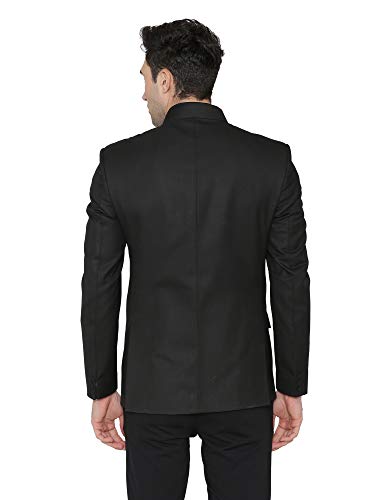 WINTAGE Men's Polyester Cotton Casual and Festive Indian Jodhpuri Grandad Bandhgala Blazer : Black3