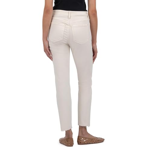 KUT from the Kloth Reese High Rise Fab Ab Ankle Straight Raw Hem Ecru 03