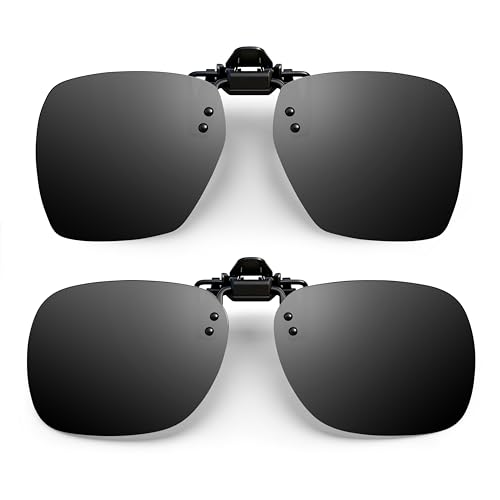 Joopin 2 Pack Polarized Clip on Sunglasses Men Women Oversized Flip up Sun Glasses UV Protection for Driving & Outdoors (Black)