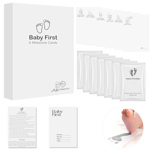 Image of Premium Inkless Monthly Milestone Cards Kit with Baby Hand & Footprint Keepsake Set | 7 Elegant Milestone Activity Cards & 7 Inkless Towelettes | Non-Toxic & Mess-Free - Black