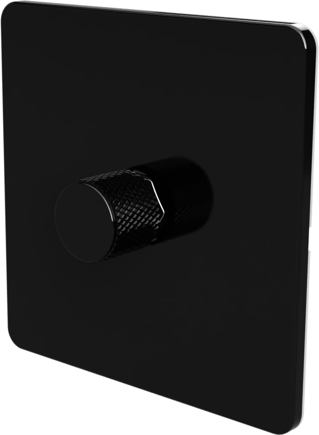 LED Dimmer Switch [Metal Knob/Plastic faceplate] 2-way Rotary Push On/Off for Dimmable LED and Halogen Lights, minimum brightness adjustable - Black 1-Gang — image 1