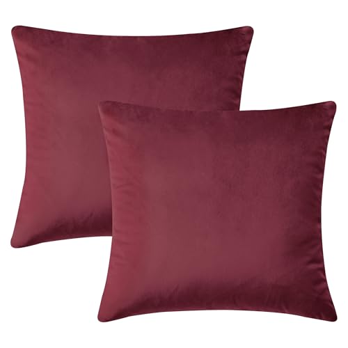 Hafaa Fundas de Cojines 45 x 45 cm Terciopelo Decorativo Suave Fundas de Cojines Paquete de 2 Fundas 18 x 18 Pulgadas con Cremallera Oculta Funda de Almohada Lujosa para Dormitorio Sofá Coche, Rojo