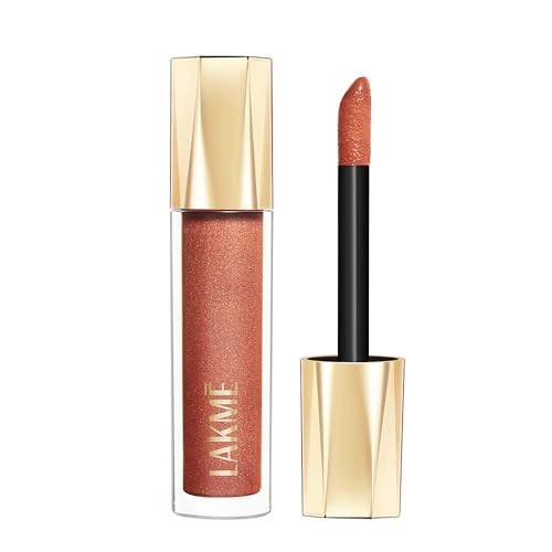 Image of Lakme Glitterati Lip Glaze, for Plump and Shiny Lips, with Vegan Collagen and Crystal Technology, Non-Sticky Formula, Glitter Infused, Delicious Coconut-Vanilla Scent, 302 Honey Haze 5ml