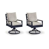 Signature Design by Ashley Mabry Shores Coastal Outdoor Weather Resistant Swivel Chair with Removable Cushion, Set of 2, Beige & Blue