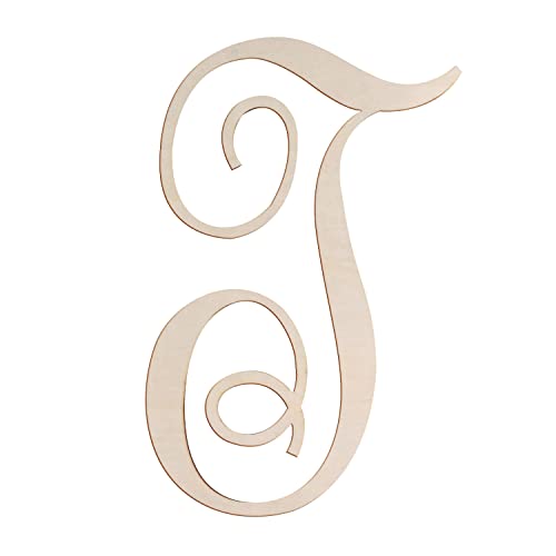 Cursive Wooden Letters for Wall Decor 14 Inch Large Wooden Letters Unfinished Monogram Wood Letter Crafts Alphabet Sign Cutouts for DIY Painting Door Hanger (T)