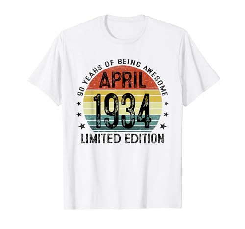 Hecho En 1934 90 Años Cumpleaños Hombre Regalos Abril 1934 Camiseta