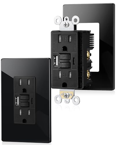 Prise électrique GFCI noire pour cuisine et salle de bain avec USB