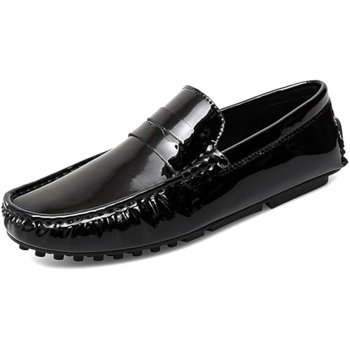 Men's Loafers Round Toe PU Leather Casual Driving Shoes Comfortable Flexible Anti-Slip Lightweight Slip-On Flats