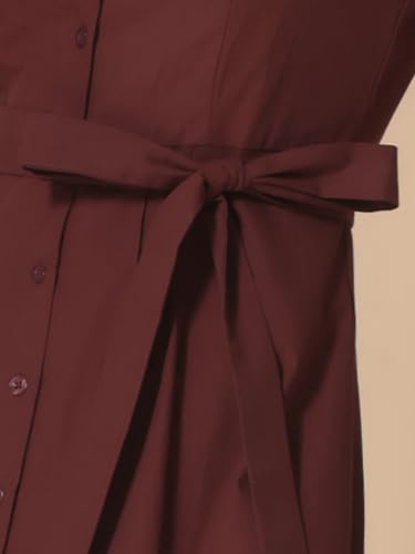Image of Allegra K Women's Ruffled Sleeve Casual Office Dress Tie Waist Button Down Cotton Shirt Dresses