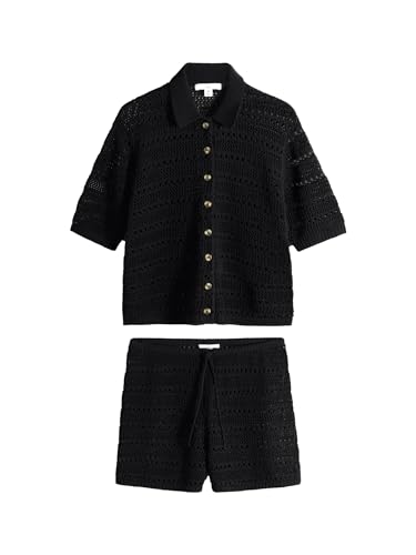 THE SET Damen Strick-Poloshirts und Shorts im 2-teiligen Kombiset Schwarz L