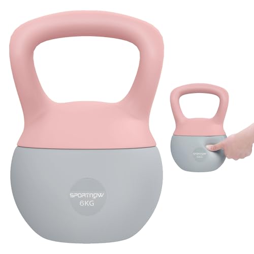 SPORTNOW Pesa Rusa 6 kg, Soft Kettlebell Relleno de Arena Metálica y Mango Antideslizante, para Entrenamiento Culturismo en Casa, Gimnasio, Rosa Palo y Gris