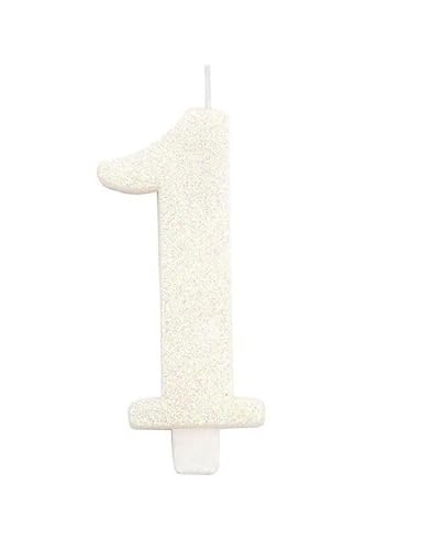 Chianese Candelina di cera per compleanno numero 1 Bianca Glitter 9.5cm | Candeline per Torta Compleanno | Candele Particolari per Feste, Anniversari e Decorazioni Dolci