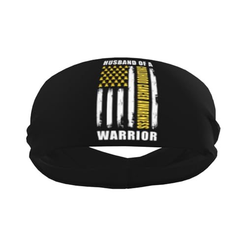 Husband of A Warrior Childhood Cancer Awareness Support Squad Adjustable Sports Headband Moisture Wicking Sweatband for Running Workout2
