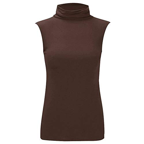 Image of Crazy Fashion Sleeveless Polo Tops for Women High Turtle Neck Stretchy Casual Wear Plain T Shirts Roll Vest Jumper UK (Brown, UK L/XL (UK 14-16)