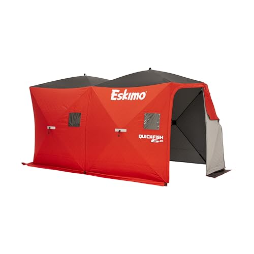 Eskimo QuickFish™ 6HD, Pop-Up Portable Shelter, No-Trip Door, Red/Black, Fully Insulated, Deluxe Ice Anchors, Six Person, Ice Fishing Shelter, 46076