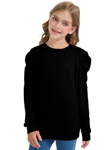 Girls Puff Sleeve Cute T Shirts Kids Fall Tops Crewneck Clothes Loose Fit 5-14Y4