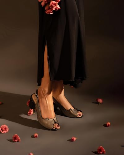 Image of OCEEDEE Yasmine Women's 2.5 Inches Heel Peep Toe with Adjustable Buckle Slingback | Cushioned Comfort for Formal & Office Wear