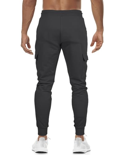 Suwangi Mens Jogger Tracksuit Bottoms Jogging Sweatpants Gym Athletic Slim Fit Cotton Casual Elastic Waistband Trousers with Multi Pocket Black - Image 3