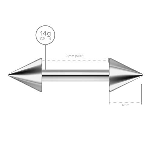 2Pc 14G Barbell Cartilage Earring Stud Vertical Anti Tragus Triple Forward Helix Bar 316L Surgical Steel Lobe 4Mm Spike - 8Mm #TOP1