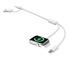 3 in 1 Short Charger for Apple Watch - Portable Charging Cable USB C & USB A Compatible with iWatch Series Ultra 2/SE 2/10/9/8/7/6-1, iPhone 16/15 Pro/Max/Plus, iPad, MacBook, Android and More [1.3FT]