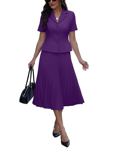 Women 2 Piece Skirt Suit Set Business Casual Short Sleeve