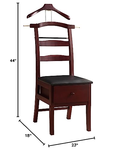 Proman Products Manchester Chair Valet Vl36142 With Drawer, Hanger, Trouser Bar And Tie & Belt Bar, 18" W X 23" D X 44" H, Mahogany Finish #TOP5