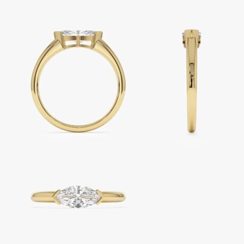 1 Ct Marquise Cut Diamond Delicate Half Bezel Set East-West Solitaire Engagement Ring For Women 14k Yellow Gold Plated Minimalist Mother's Ring 925 Sterling Silver Handmade Anniversary Ring3