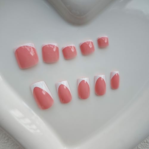 Image of 48 Pcs White French Tip Press on Nails & Press on Toenails Set Short Square Fake Nails Summer Nail Glossy Glue on Toes Artificial Acrylic Full Cover Stick on Nails for Women Summer Manicure