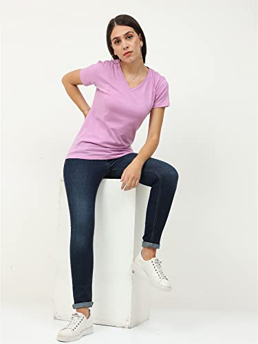 Image of FLEXIMAA Women's Cotton Plain V Neck Half Sleeve T-Shirt