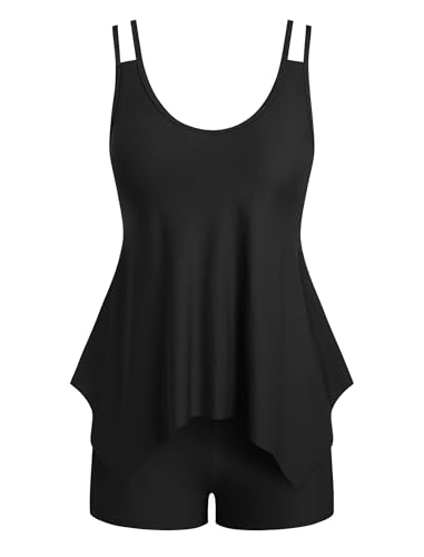 ZAFUL Tankini Swimsuits for Women Summer Beach Paisley Print Cami Top and Solid Boxer Briefs Two Pieces Swimsuit3