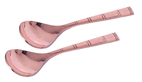 Bona Fide Copper very heavy gauge Spoon Serving Spoon Dal Rice Spoon line Designed Home ware Hotel ware:Set of 2 Copper Spoon 8 inch Long for Serving