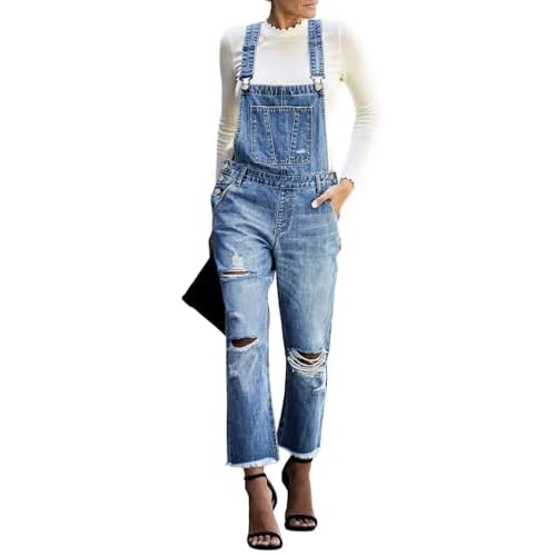 luvamia Women's Casual Stretch Adjustable Denim Bib Overalls Jeans Pants Jumpsuits X-Large B Blue Tides