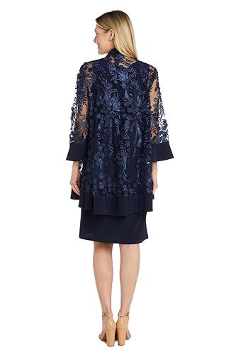 Image of R&M Richards Women's 2-Piece Sheath Dress W /Sheer 3D Floral Jacket & Detachable Necklace