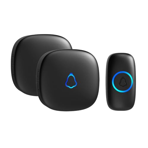 Timbre Inalámbrico Exterior Impermeable, Doorbell con 2 Receptores + 1 Botón a Pila, 58 Melodías, 5 Niveles Volumen 0–120 dB, Luz LED, 300 m Alcance, Campainha Sem Fios para Casa, Negro