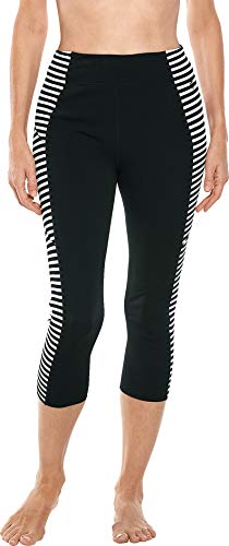 Coolibar UPF 50+ Women s Hamoa Colorblock Swim Capris - Sun Protective (Small- White Black Stripe)