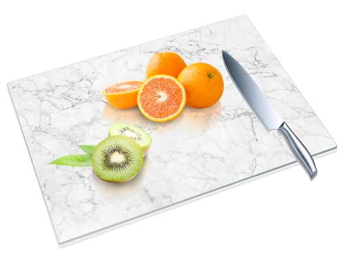 Tabla de cortar de vidrio templado JAMBALAY para cocina, 40,6 x 30,5 cm, con diseño mármol, pies antideslizantes, resistente al calor y a los golpes, apta para lavavajillas miniatura 1