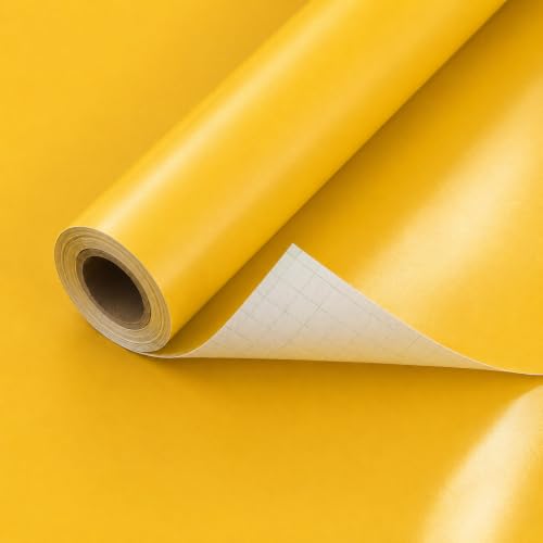 Image of Vinyl Contact Paper Decorative for Cabinets Countertops Kitchen Shelves Liner Self Adhesive Film Peel and Stick Waterproof Removable Wallpaper (Inches 24 x 300, Matte Yellow)