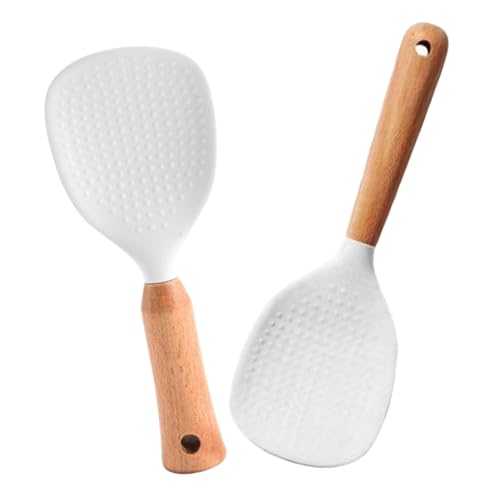 Cabilock 2Pcs Non Stick Silicone Rice Spoon Heat Resistant Kitchen Scoop Rice Paddle for Home Cooking Versatile Serving Utensil with Comfortable Grip