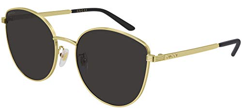 Gucci Women's Light Metal Feminine Cat Eye Sunglasses, Gold/Gold/Grey, One Size