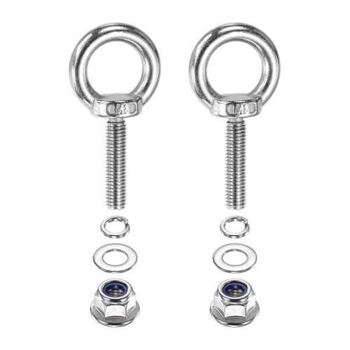 Image of PATIKIL M8 x 35mm Shoulder Eye Bolt, 2 Pcs 304 Stainless Steel Lifting Ring Threaded Eye Bolt with Flange Lock Nuts Spring and Flat Washers for Hanging Tie Down Straps Outdoor Indoor